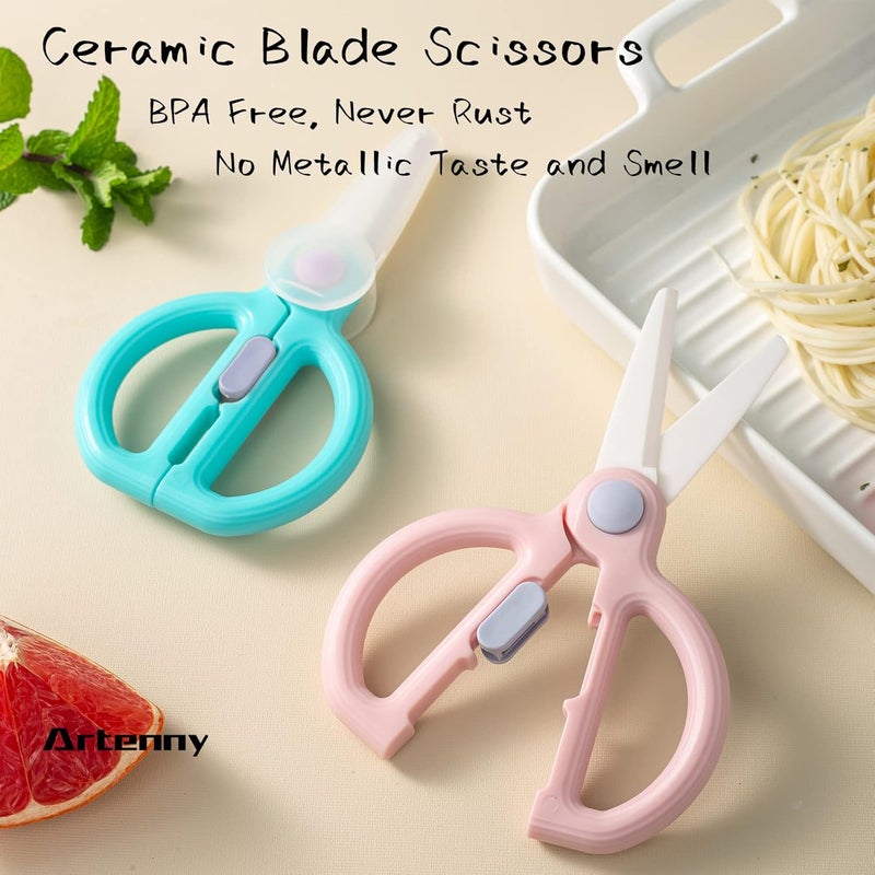 Artenny Baby Food Scissors with Travel Case, Ceramic Food Scissors Kids, Toddler Scissors with Safety Lock, Ideal for Pizza, Meats, Noodles, Vegetables, and Fruits (D) - Image 5